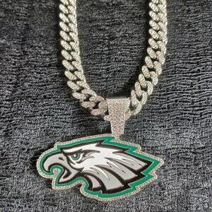 NFL Philadelphia Eagles Necklace Pendant Cuban Chain Link Football Jewelry
